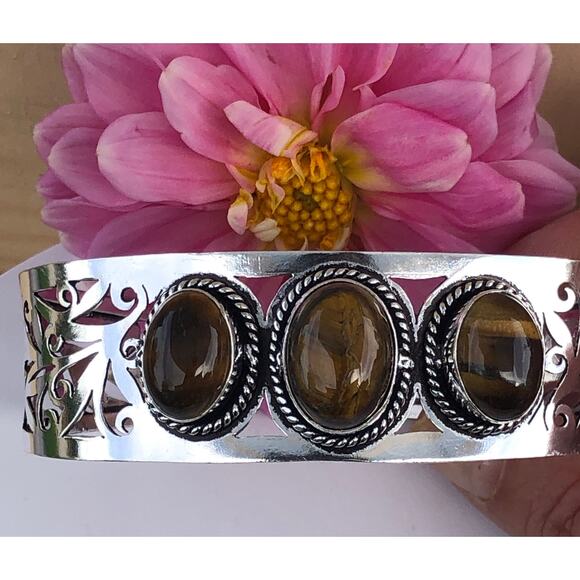 Hand Crafted Other - 925 Sterling Tiger Eye Cuff Bracelet  8"